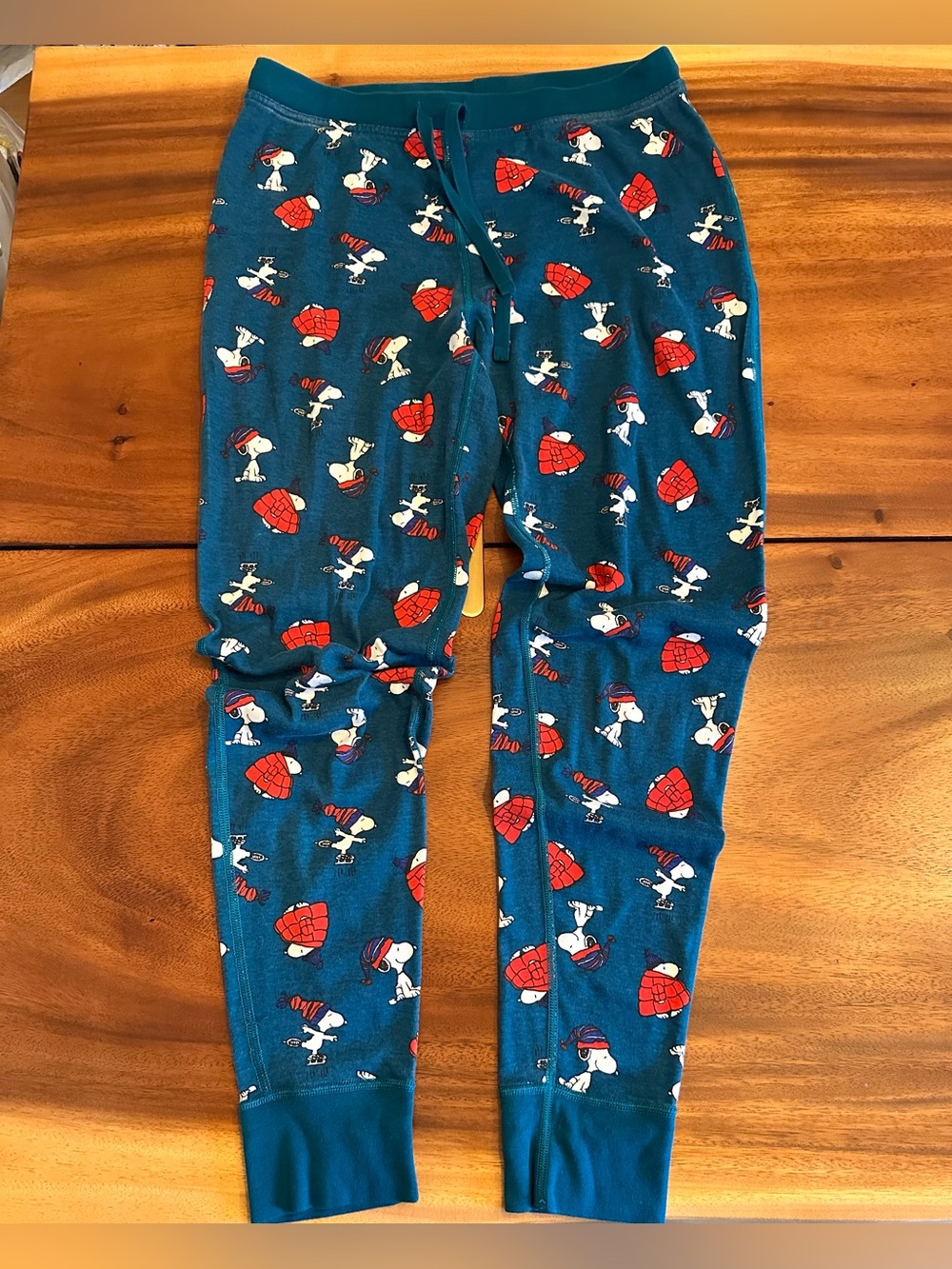 Hanna Andersson Drk Teal Christmas Holiday Snoopy Print Pajama pant bottom Large